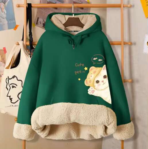 2023 Hoodies Women Lovely Cat Winter Thickened Puff Printing Fashion Hot Sale High Quality Pullover Hoodie