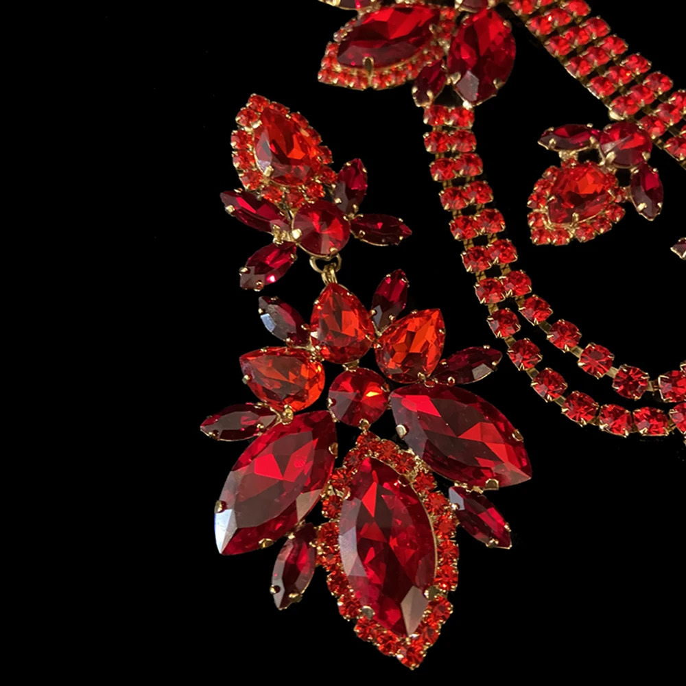 XSBODY Red Rhinestone Water Drops Earrings for Women Party Queen Accessories Crystal Statement Dangle Earrings Stud Jewelry 250225