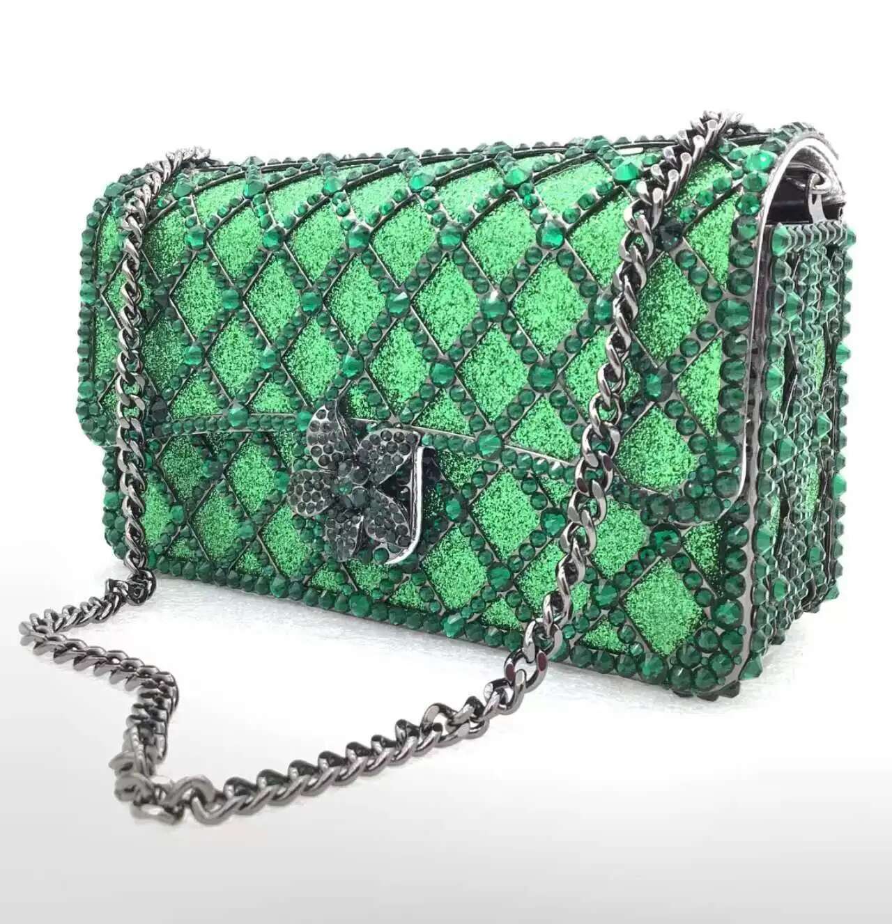 New Fashion Green Crystal Handbag Bridal Party Handbag Diamond Inlaid Handbag, Women's Bag Multi Functional Large Capacity Handbag Designer Eveni
