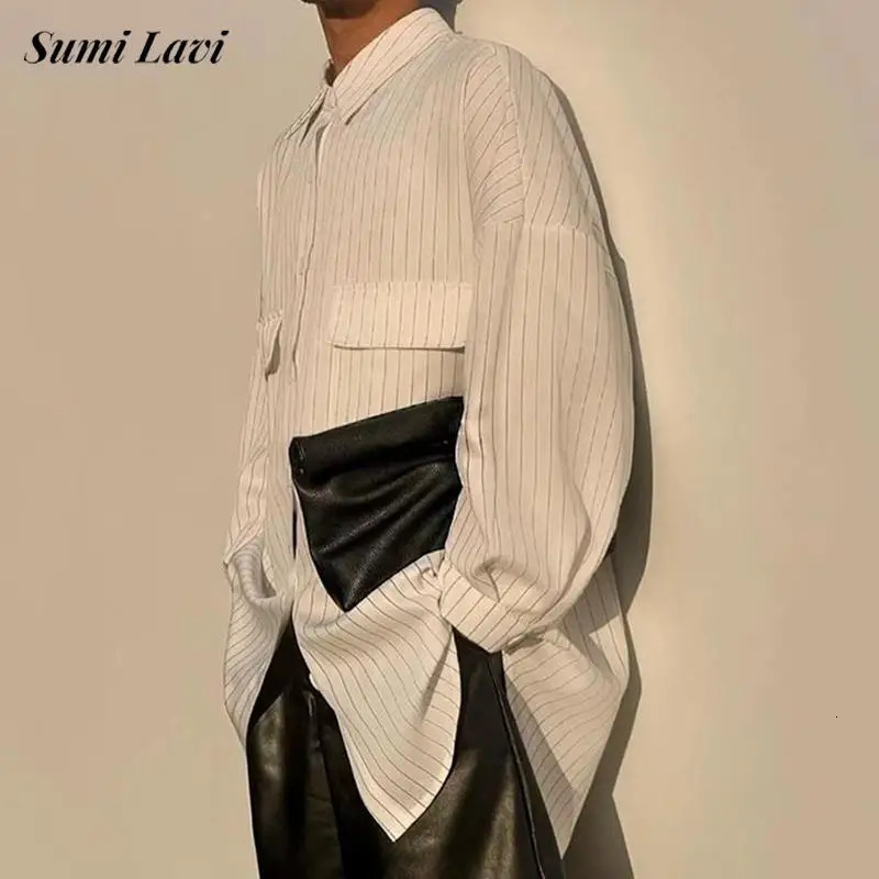 Spring Casual Shirts For Mens Vintage Turn-down Collar Buttoned Pockets Shirt Fashion Long Sleeve Mens Striped Shirts 250224