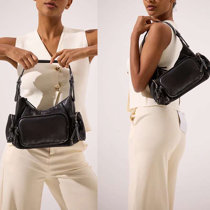 Vintage Y2k Underarm Designer Women Handbags Soft Pu Leather Hobos Shoulder Crossbody Bags Retro Punk Motorcycle Bag