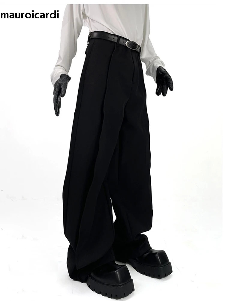 Mauroicardi Spring Extra Long Black Flowy Baggy Wide Leg Pants for Mens Clothing Fashion Loose Casual Soft Gray Trousers 250225