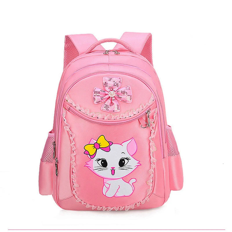Pink Cat Children Girl Backpack Bowknot Kid School Bag Cartoon Bookbag Cute Princess Kindergarten Primary School Girl Backpack 250226