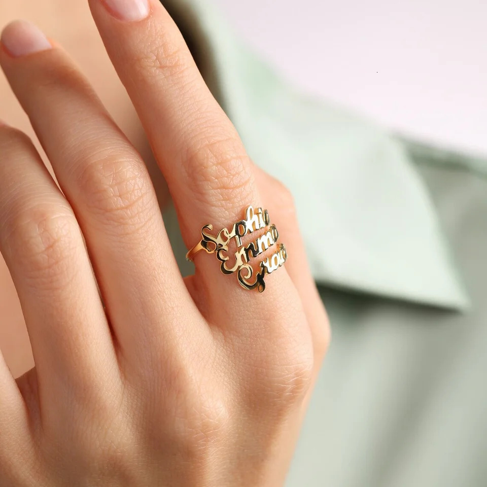 Custom Name Rings Adjustable Gold Color Stainless Steel Personalized Ring Jewelry Women Men Family Rings Jewelry Gift 250225