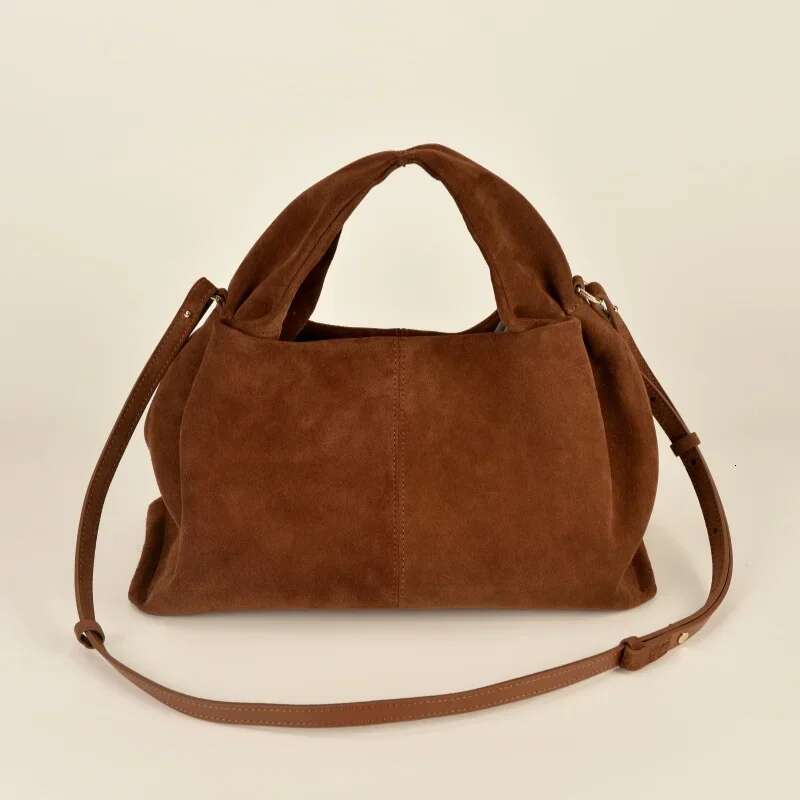 Annmouler French Cow Suede Large Genuine Handbag First Layer Cowhide Leather Top Handle Bag With Shoulder Strap Commute