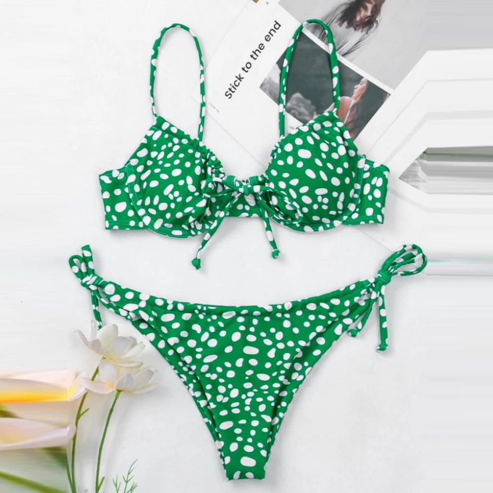 2025 New sexy swimwear split nylon Lycra bikini women's with polka dot braided rope triangle bag designer swimsuit