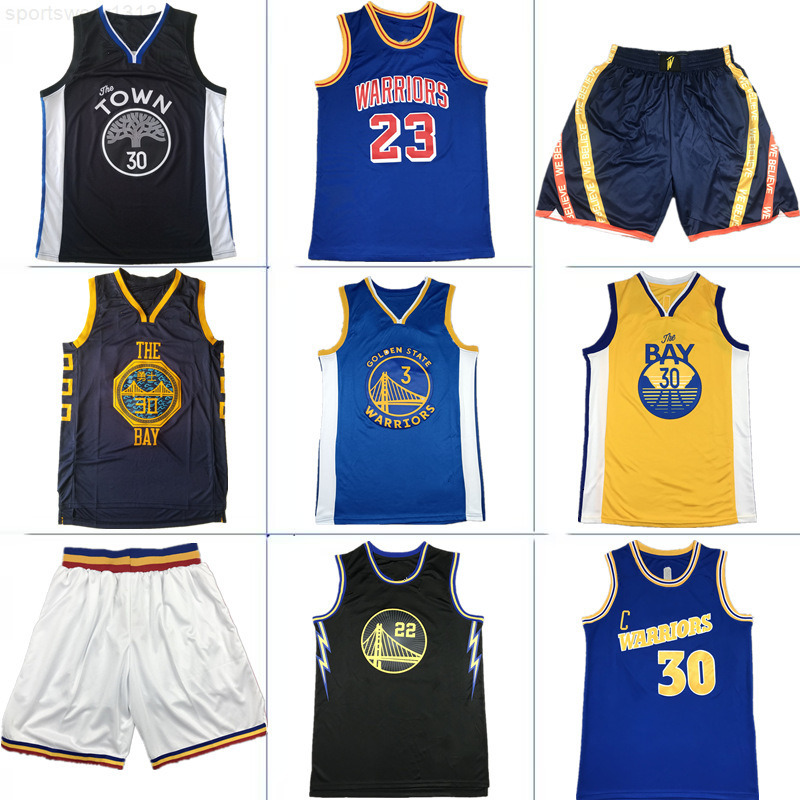 Jersey Warriors 30# Curry 3 Poole 11 Thompson Embroidered Basketball Training Tank Top Sports Set