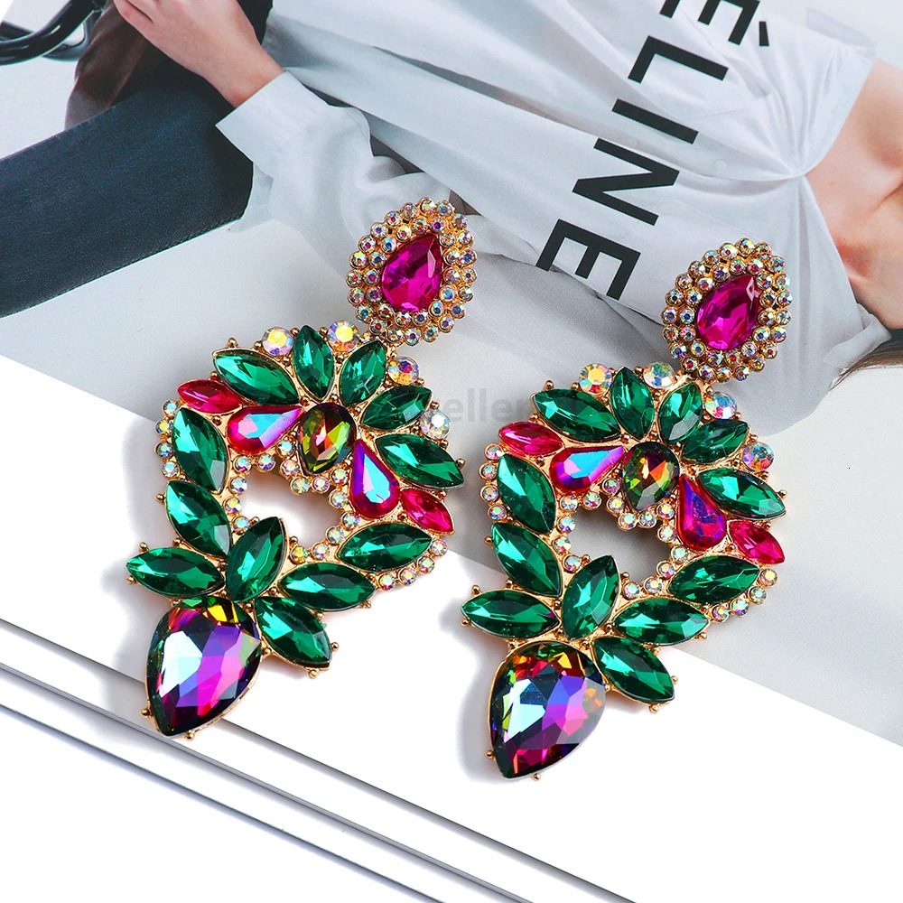 Bohemian Shiny Colorful Rhinestone Dangle Drop Earrings For Women Fashion Vintage Geometric Jewelry Ear Accessories 250225