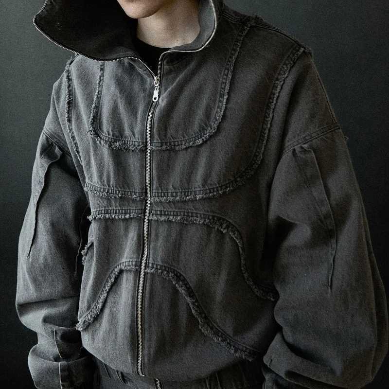 Men's Tracksuits Y2K denim jacket American patchwork style Gothic retro trend unisex streetwear punk streetwear oversized casual zipper hoodie z2