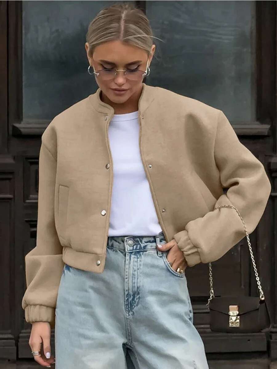 Bornladies Women's Suit Jacket Stand Collar Woolen Coat Autumn Thicken Retro Fashion Chic Office Lady Short Cardigan Top