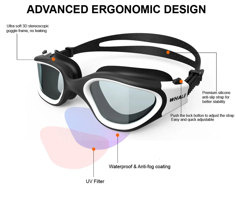 Adult Anti-fog UV Protection Lens Men Women Clear Lens Swimming Goggles Waterproof Adjustable Silicone Swim Glasses in Pool 250226