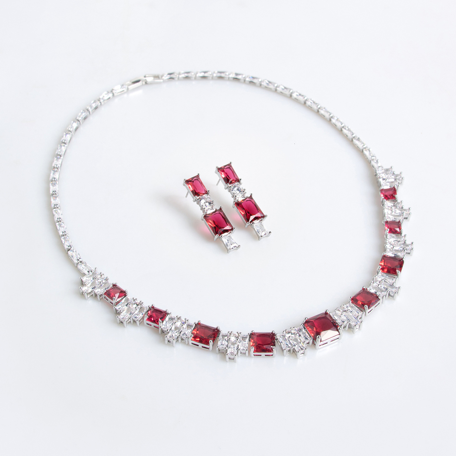 New Luxury Ice Flower Cut Zircon Color Treasure Necklace Set Wedding Dress Accessories Banquet Zircon Jewelry 241115