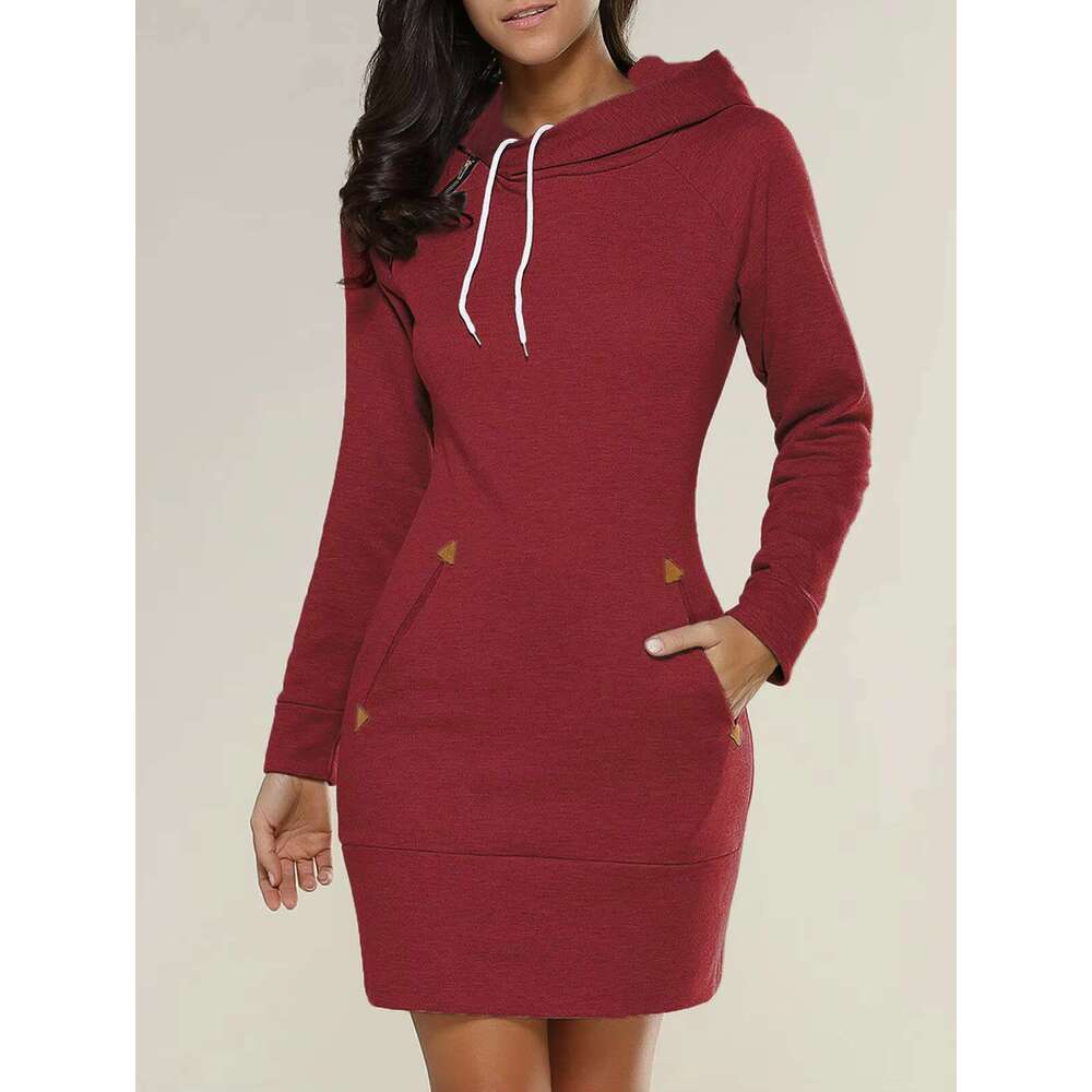 New Autumn And Winter Sweatshirt Solid Color Hooded Dress Loose Elegant Long-Sleeved Turtleneck Women's Sweater Casual Hoodie