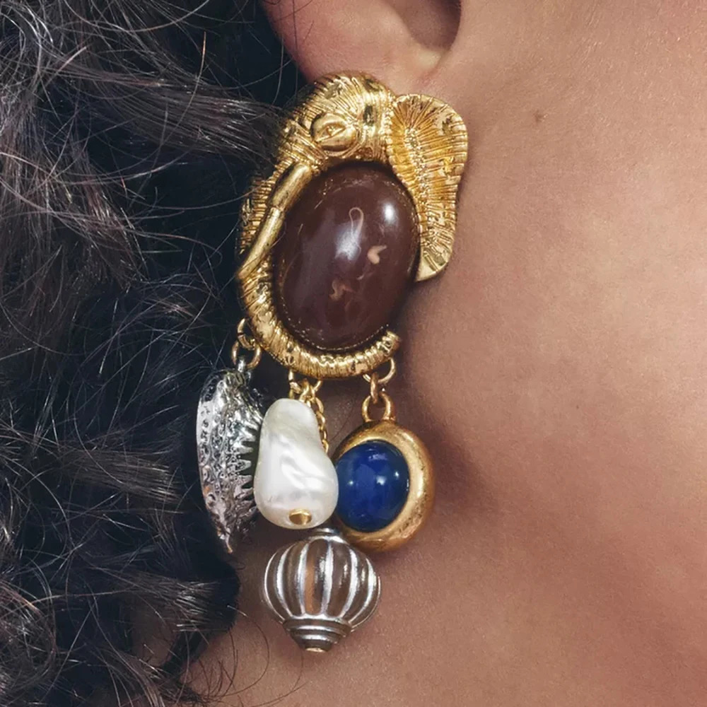 ZAA Luxurious Animal Dangle Earrings Vintage Resin Gemstone Earrings and Necklace Sets Jewelry for Parties and Banquets 250225