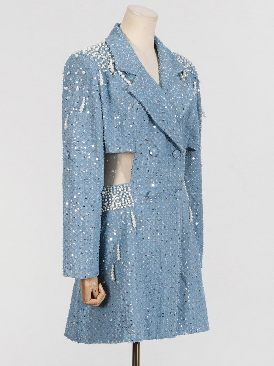 Solid Spliced Pearl Hollow Out Slimming Dresses For Women Lapel Long Sleeve Sexy Chic Dress Female Fashion Style