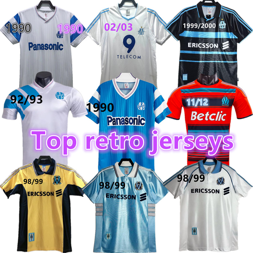 02 03 11 12 1990 1999 2000 92 93 98 99 MarseilleES RETRO Soccer JerseyS Maillot Om Home Away White Blue Men Football Shirt Harit Veretout Mbemba Sarr Kone Ounahi