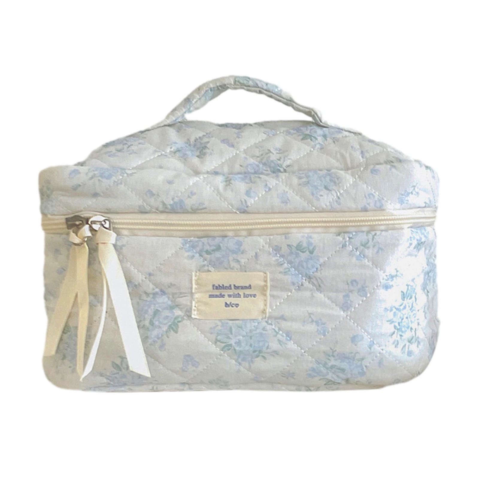 Aesthetic Floral Cosmetic Toiletry Organizer Bag with Handle for Girlfriends Ladies Valentines Day Anniversary Gifts Blue Rose 250221