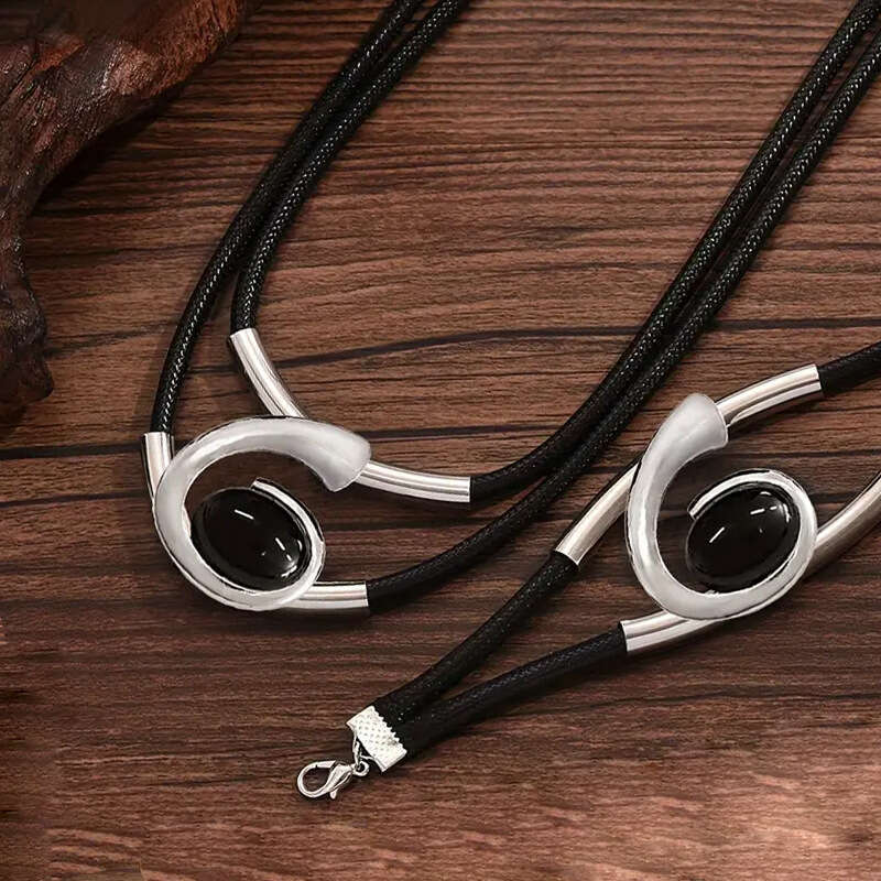 Bohemian style gold and black acrylic jewelry set - women's necklace bracelet combination