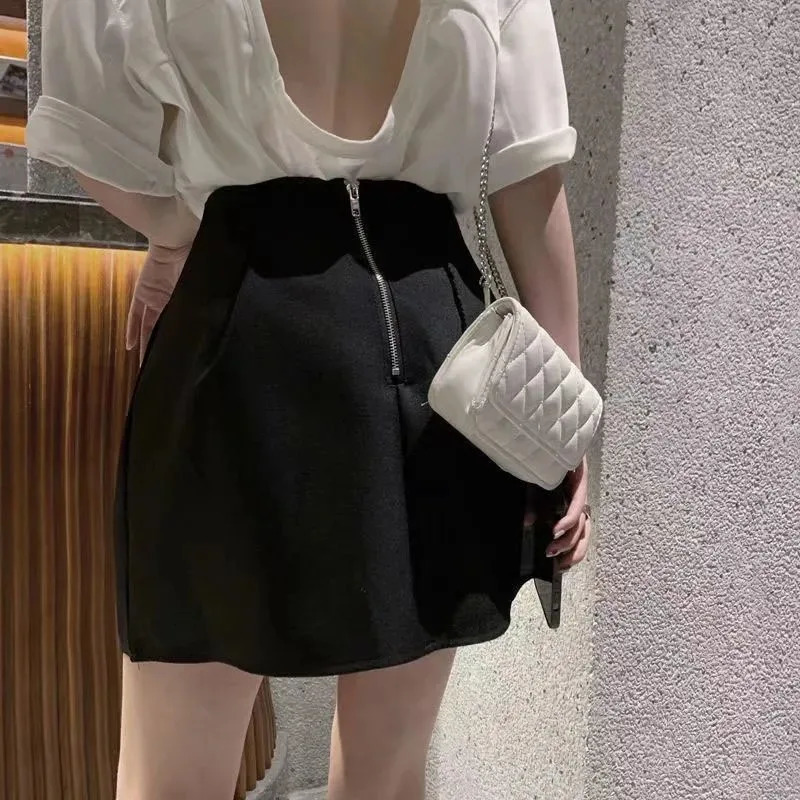 Korean Style White Mini Skirt for Women Streetwear High Wiast Puffy Short Skirts Ladies All-Match Simple A-line Y2K Skirt 250225
