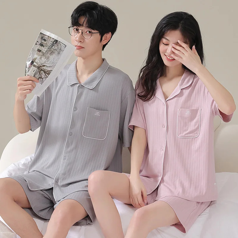 Modal Couples Pajamas Set Summer Short Sleeping Top Shorts Men Home Clothes Cardigan Women Sleepwear Women Men Pjs 250225