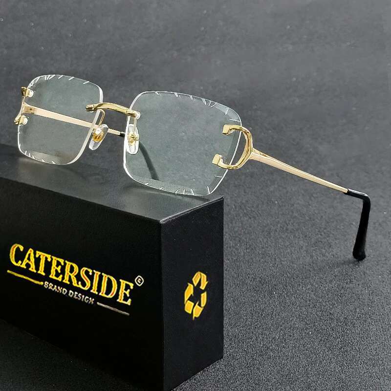CATERSIDE Rimless Gradient Square Sunglasses Man Dia Copper Frame Sun Glasses Punk Women's Small Frameless Eyewear UV400