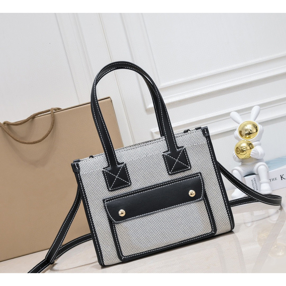 Design Aesthetics New Genuine Leather Women's Bag Design Sense Canvas Handheld Crossbody Bag European and American Style Tote Bag Niche Trendy Br