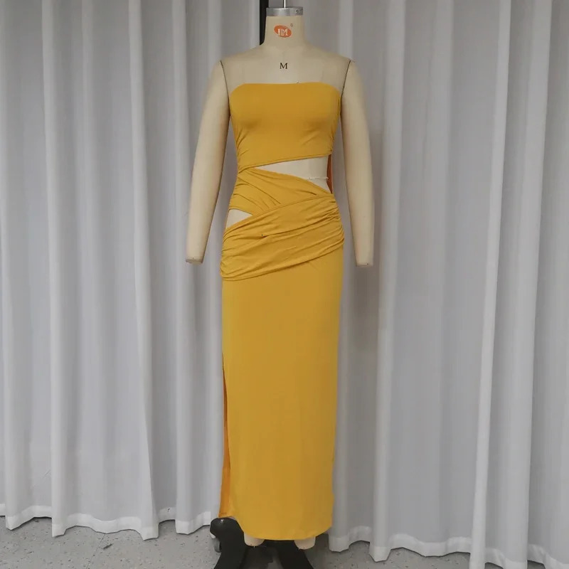 Wefads Long Dress Summer Women Fashion Sleeveless Strapless Tube Backless Nipped Waist Cut Out Slit Slim Party Bodycon Dresses 250226