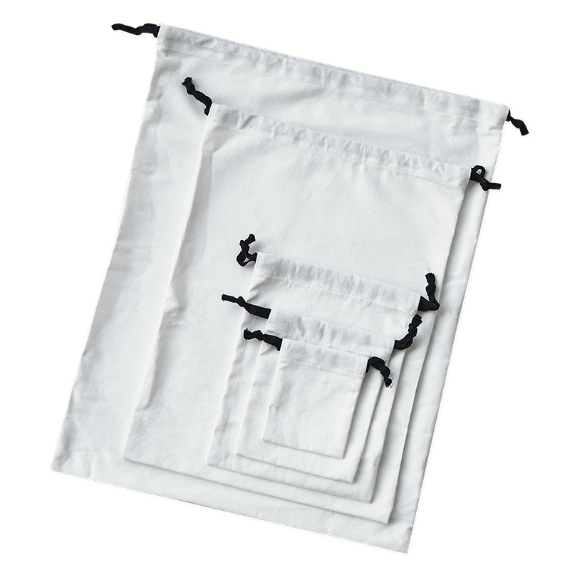 Zhuangshijie White Canvas Cotton Bags with Black Drawstring Christmas Gift Wedding Candy Package Pouch Big Size Dustproof Sacks