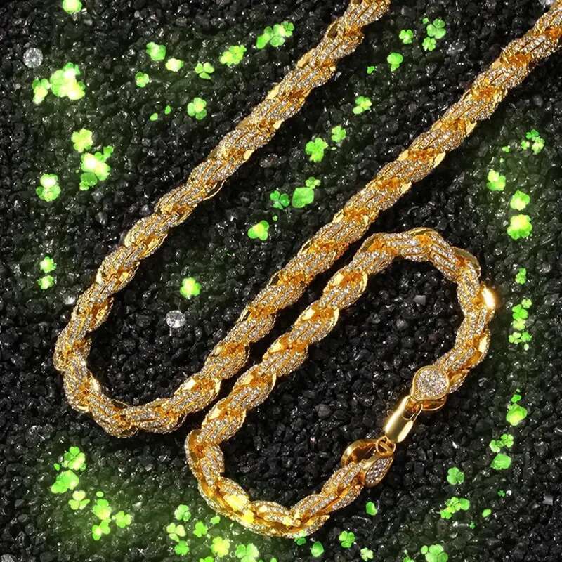 9mm Bg Rope Chain Choker Necklace Gold Sier Color Iced Out Rhies Hiphop Jewelry For Men Women Drop Shipping 24inch