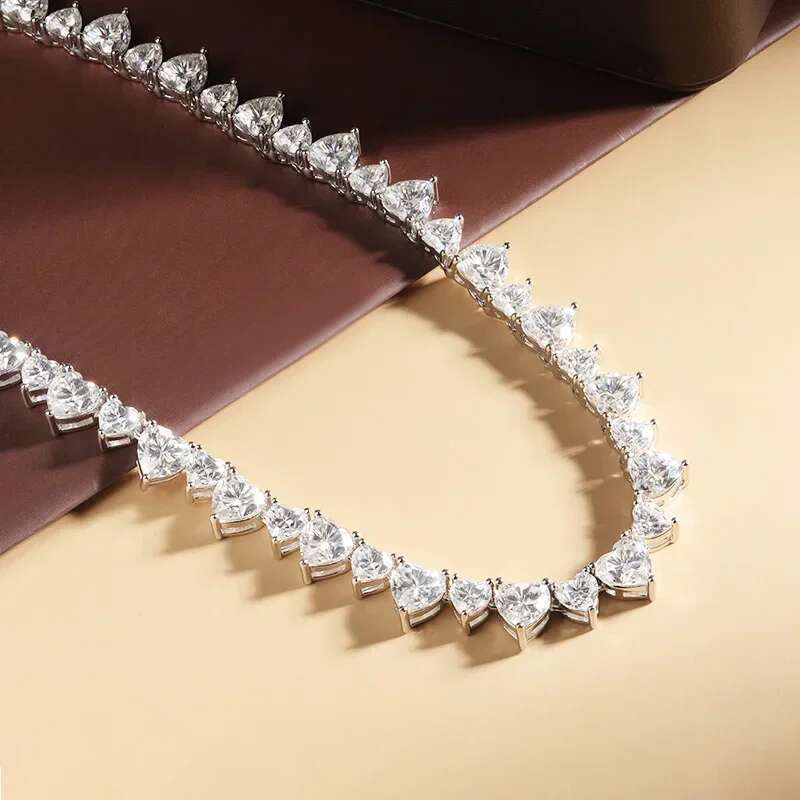 NKHOG Full Heart Cut Moissanite Tennis Necklace Sterg Sier Plated Women Neck Chain Wedding Gift Jewelry Certificate
