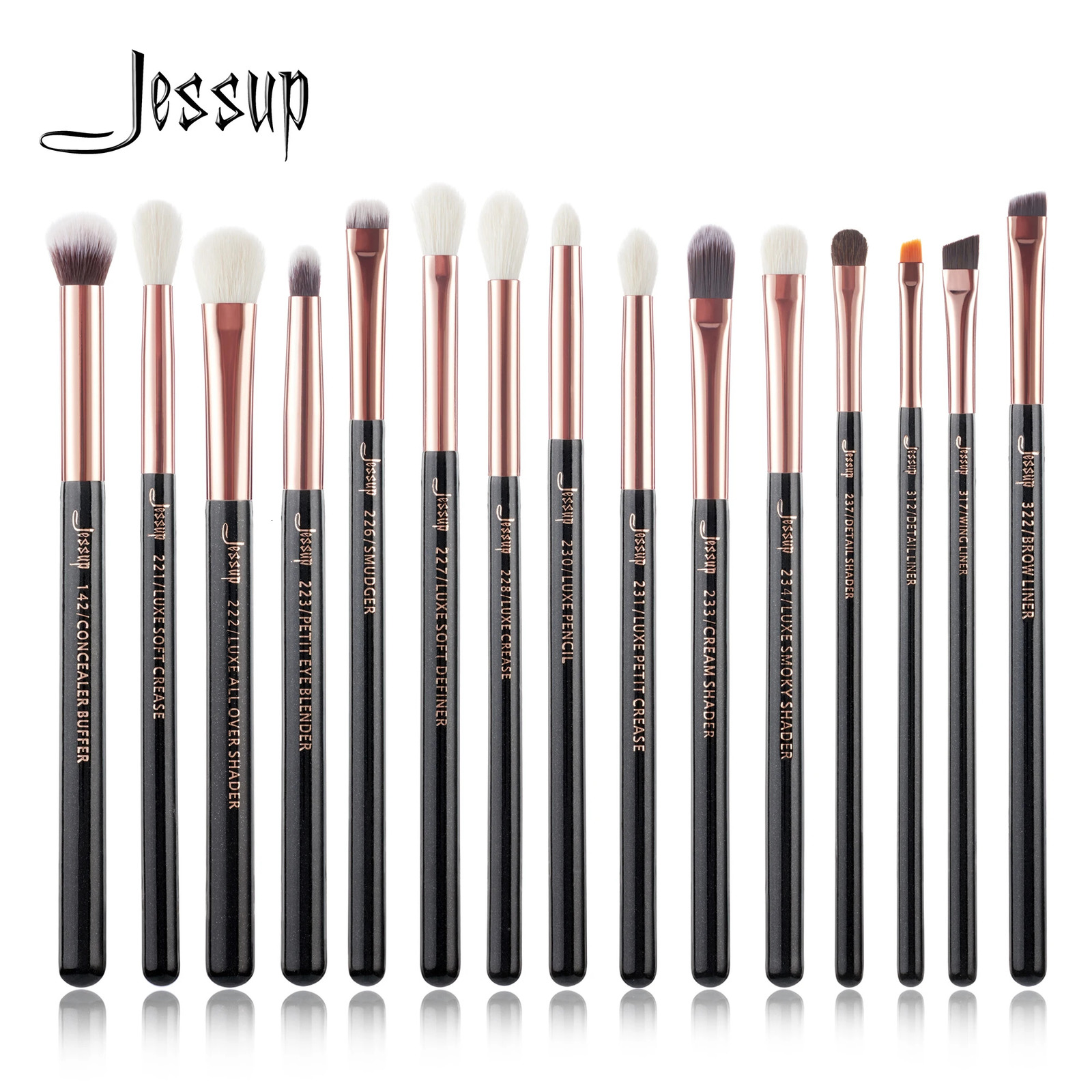 Jessup Makeup Brushes Set 15pcs Make up Brush Tools kit Eye Liner Shader natural-synthetic hair Rose Gold/Black T157 250224