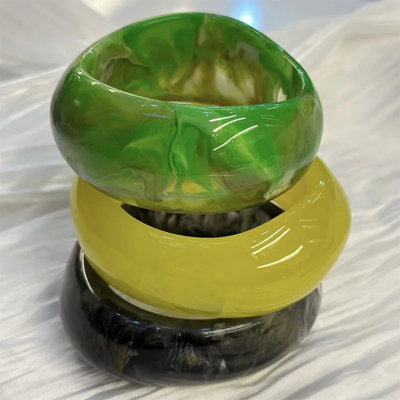 Vintage Resin Cuff Charms Bracelet Bangles for Women Fashion Jewelry Acrylic Wide Irregular Geometric Party Bangle For Girls 250225