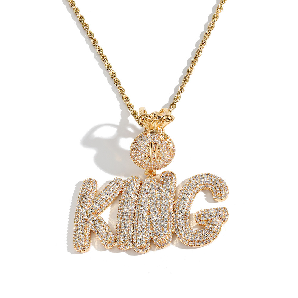 TopBling A-Z Custom Name Letters Pendant Necklaces Jewelry Dollar Symbol Buckle Clasp Full TopBling Zircon