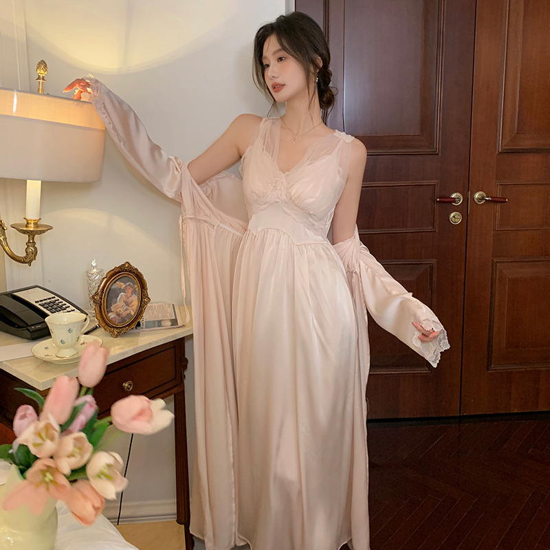 X230 Autumn ice silk sling nightgown lace pure desire style home clothes can be worn outside