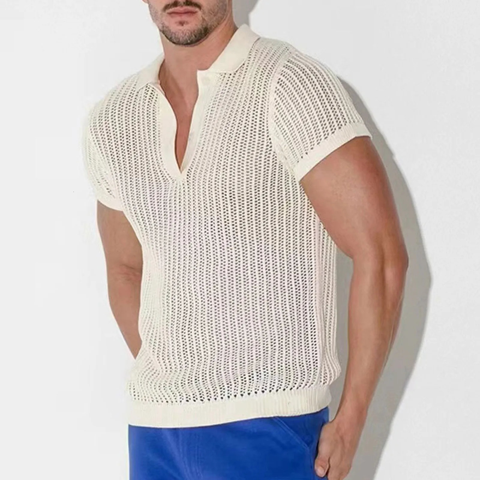 Mens Shirts Casual Mens Shirt Summer Solid Color Trend Mens Loose Knit Short Sleeve tops Loose fitting and versatile Tee 250222
