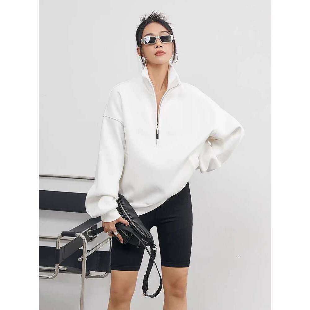 Casual Sweatshirts Half Zip Women Pullover 2025 New Overzised Hoodie Solid Color Stand Collar Long Sleeve Tops