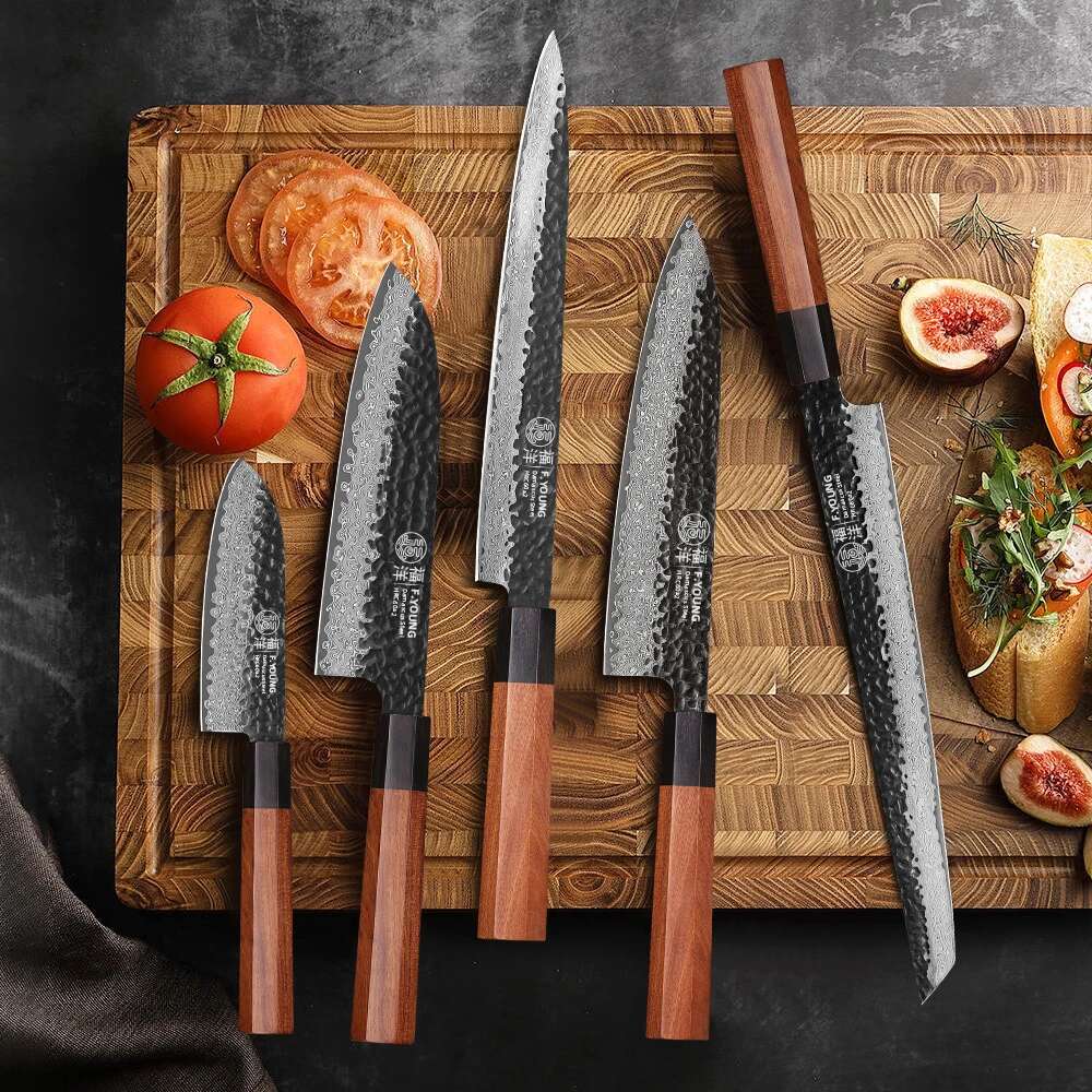 F.Young Japanese Hand Forged Chef Knife Damascus Steel Kitchen Knives Vegetable Meat Slicing Sashimi Utility Cooking Utensils