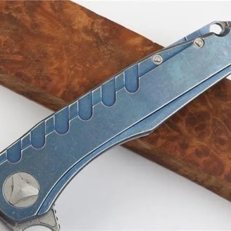 Blue titanium Steel handle Magic Amulet Outdoor hunting knife