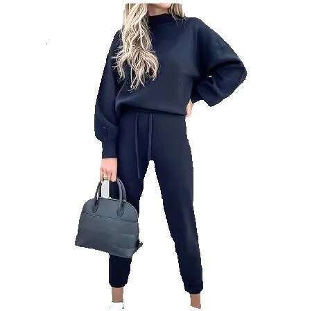 Hot Selg High Neck Casual Solid Color Women's Hoodie Pants Set Breathable For Autumn Wholesale Customization Available