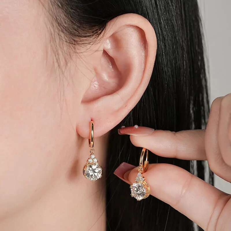 Lnngy Brilliant 6.5mm-8mm Moissanite Dangle Earrings For Women Sterg Sier Drop Earring Wedding Engagement Party Jewelry