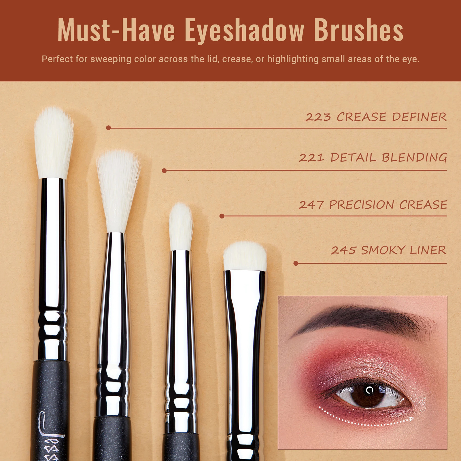 Jessup Eyes Brushes set Eyeshadow Makeup Brush Premium Synthetic Blending Shader Crease T340 250224