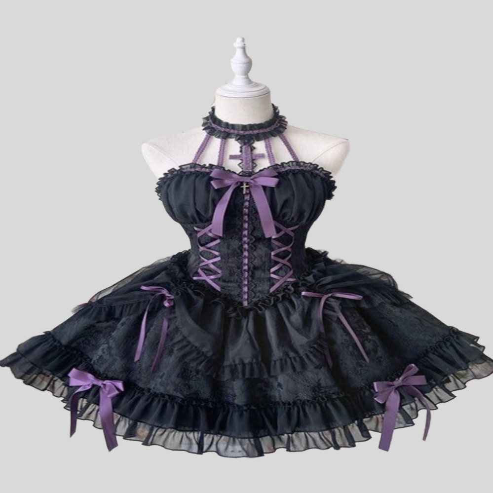 Black And Purple Lolita Prom Dress Tube Ruffles Lace Mini Short Birthday Dress Sexy Cosplay Halloween Evening Dress 2025 Victorian Gothic Vampire Form