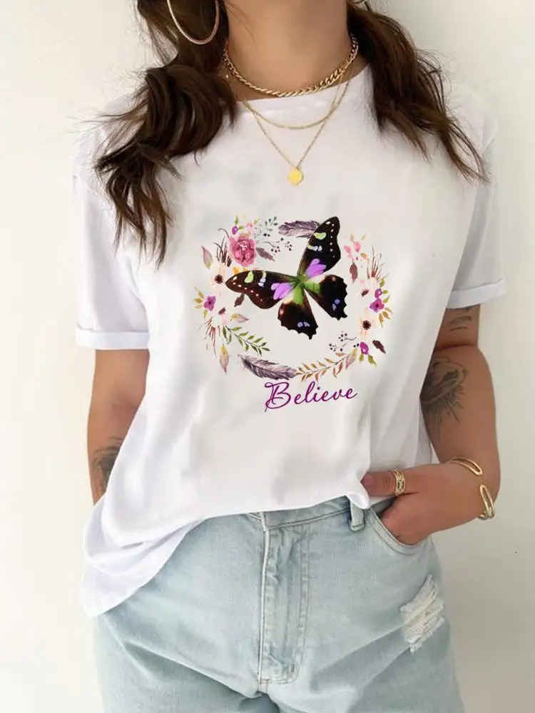Feather Watercolor Trend Cute Short Sleeve Tee Top Women Fashion Casual Clothing Female Summer Graphic T Shirt Print T-shirt 250226