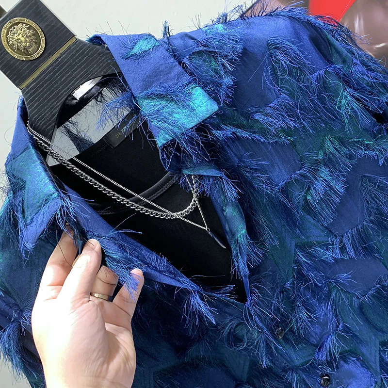 PFHQ Tassel Niche Mens Casual Shirts Hollow Out Long Sleeve Lapel Single Breasted Loose Shirt Personalized 21F3007 250224