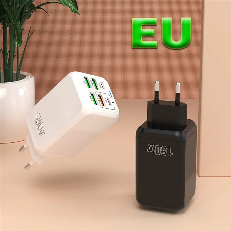 USB Phone Charger 150W 6 Ports PD Type C Fast Charge Wall Charger For iPhone 15 Samsung Xiaomi EU/US/UK Plug Phone Power Adapter