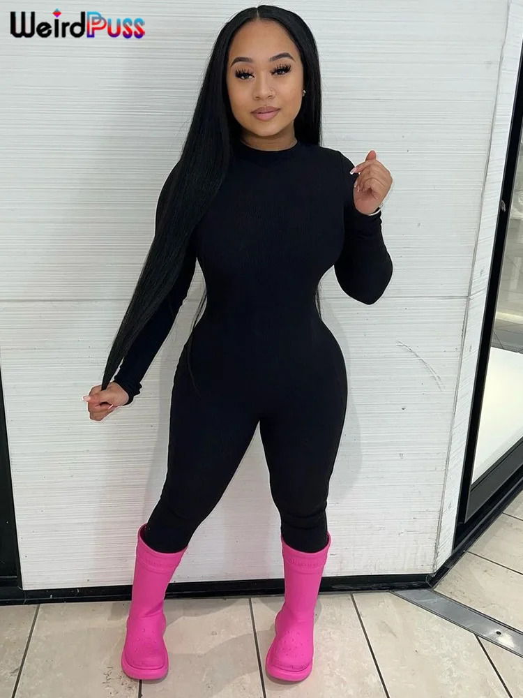Weird Puss Solid Fitness casual jumpsuit womens long sleeved elastic tight fitting sports tight fitting simple autumn streetwear jacket 250224