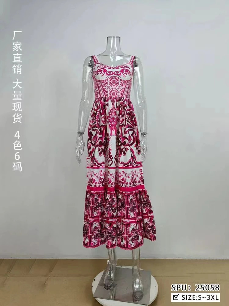Summer Maxi Dress Womens Spaghetti Strap Print Vacation Long Vestido Robe Vestidos De Noche Largos Elegantes250304