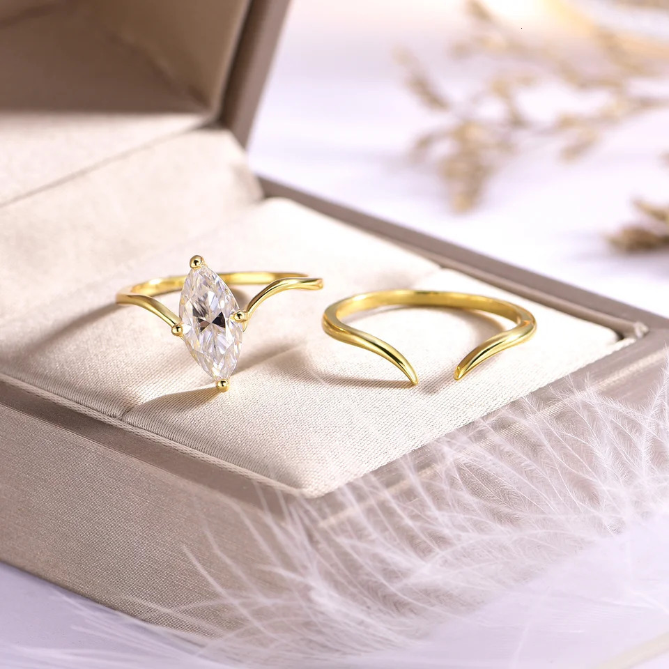 Navigation S925 Marquise Rings 1/2/3 Carat Options Gold Silver Colors Elegant Double Band 250220