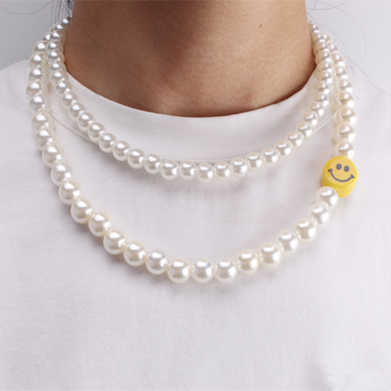 Pearl smiley necklace fashionable versatile jeans pants chain