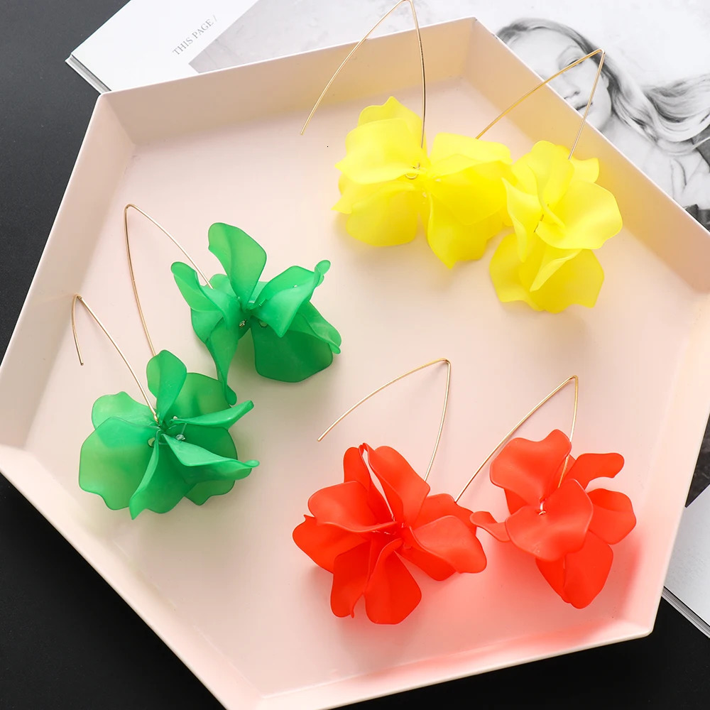 1Pair s Multicolored Fashion Resin Flower Long Earrings Bohemia Handmade Petal Dangle Earrings For Women Gift 250225